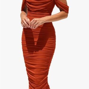 Elegant Orange Off-Shoulder Dress